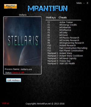 Stellaris  Trainer for PC game version v1.8.0