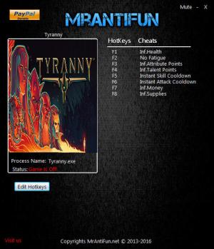 Tyranny Trainer for PC game version 1.2.0.0079