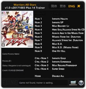 Warriors All-Stars Trainer for PC game version 1.0 - 2017.10.0