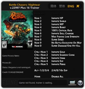 Battle Chasers: Nightwar Trainer for PC game version v.2299