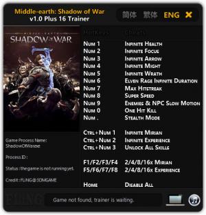 Middle-earth: Shadow of War Trainer for PC game version 1.0