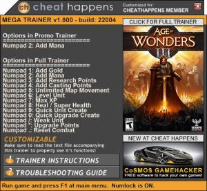 Age of Wonders 3 Trainer for PC game version 1.800 Build 22028