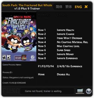 South Park: The Fractured but Whole Trainer for PC game version v1.0