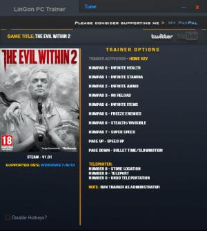 The Evil Within 2 Trainer for PC game version v1.01