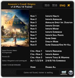Assassin's Creed: Origins Trainer for PC game version  v1.0