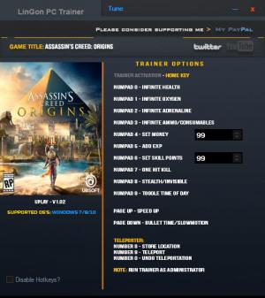 Assassin's Creed: Origins Trainer for PC game version v1.02
