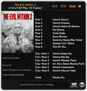 The Evil Within 2 Trainer for PC game version v1.0 - 1.03