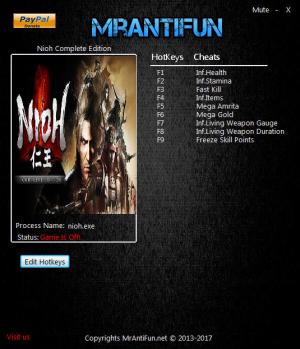 Nioh: Complete Edition Trainer for PC game version v1.21