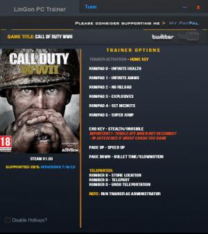 Call of Duty: WW2 Trainer for PC game version v1.03 Update 11.11.2017