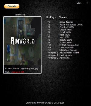 RimWorld Trainer for PC game version v0.18.1722