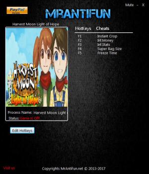 Harvest Moon: Light of Hope Trainer for PC game version  v1.00