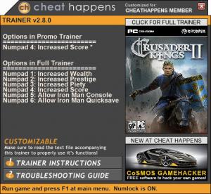 Crusader Kings 2 Trainer for PC game version v2.8.0 PLQA