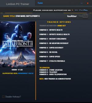 Star Wars: Battlefront 2 2017 Trainer for PC game version v1.03 Update 20 Nov 2017