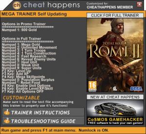 Total War: Rome 2 Trainer for PC game version 2.2.0 Build 17561.1238328