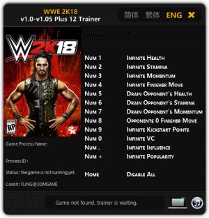 WWE 2K18 Trainer for PC game version v1.0 - 1.05