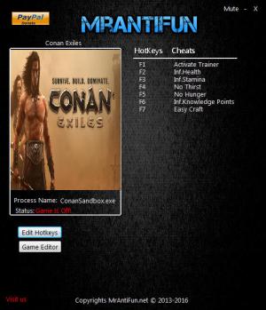 Conan Exiles Trainer for PC game version v12.15.2017