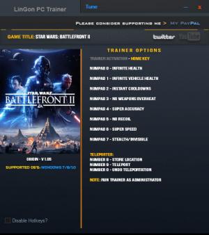 Star Wars: Battlefront 2 2017 Trainer for PC game version v1.05
