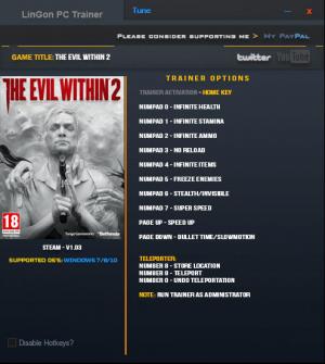 The Evil Within 2 Trainer for PC game version  v1.03