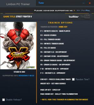 Street Fighter 5 Trainer for PC game version v2.090b