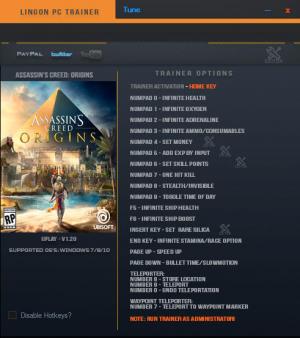 Assassin's Creed: Origins Trainer for PC game version  v1.20
