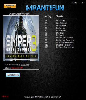Sniper: Ghost Warrior 3 Trainer for PC game version v1.04