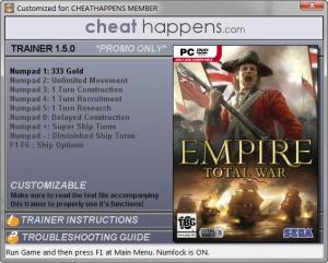 Empire: Total War Trainer for PC game version v1.5.0 Build 1332.21992