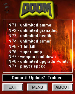 Doom 2016 Trainer for PC game version v1.07