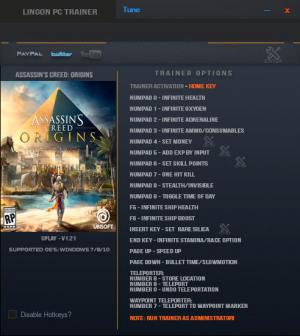 Assassin's Creed: Origins Trainer for PC game version v1.21