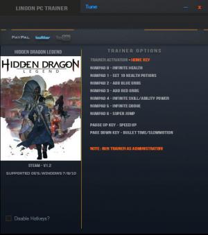Hidden Dragon: Legend Trainer for PC game version v1.2