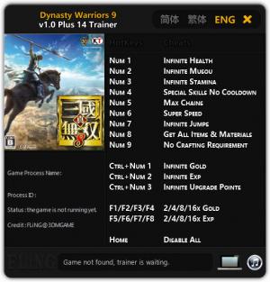 Dynasty Warriors 9 Trainer for PC game version v1.0