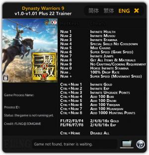 Dynasty Warriors 9 Trainer for PC game version v1.0 - 1.01