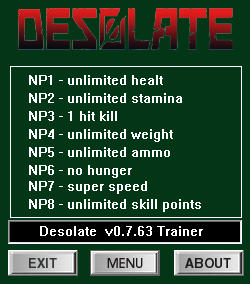 Desolate Trainer for PC game version v0.7.58 - 0.7.63