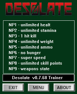 Desolate Trainer for PC game version v0.7.68