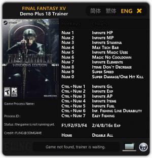 Final Fantasy XV Trainer for PC game version Demo