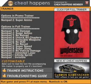 Wolfenstein: The New Order Trainer for PC game version Patch 03.09.2018
