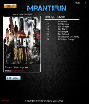 Metal Gear Survive Trainer for PC game version v1.04