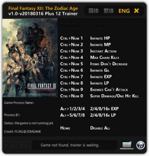 Final Fantasy XII: The Zodiac Age Trainer for PC game version v1.0 - 2018.03.16