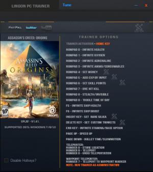 Assassin's Creed: Origins Trainer for PC game version  v1.41