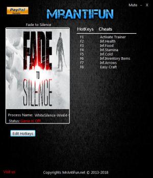 Fade to Silence Trainer for PC game version v1.0.842