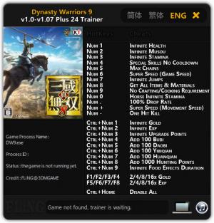 Dynasty Warriors 9 Trainer for PC game version v1.0 - 1.07