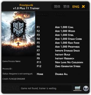 Frostpunk Trainer for PC game version v1.0