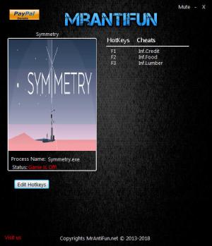 Symmetry Trainer for PC game version v1.0.1.2