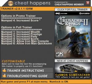 Crusader Kings 2 Trainer for PC game version v2.8.2 WVUU