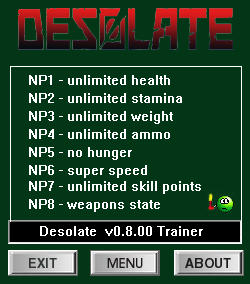 Desolate Trainer for PC game version v0.8.00