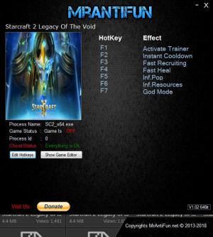 StarCraft 2: Legacy of the Void Trainer for PC game version v4.3.2.65384 64Bit