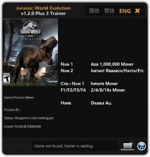 Jurassic World Evolution Trainer for PC game version v1.2.0