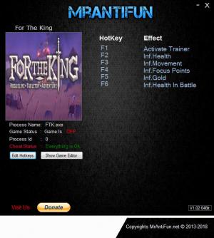 For the King Trainer for PC game version v1.0.4.8319