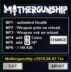 Mothergunship Trainer for PC game version v02.06.2018