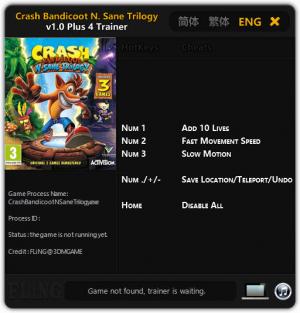 Crash Bandicoot N. Sane Trilogy Trainer for PC game version v1.0
