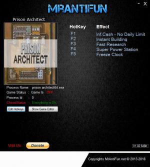 Prison Architect Trainer for PC game version v14k